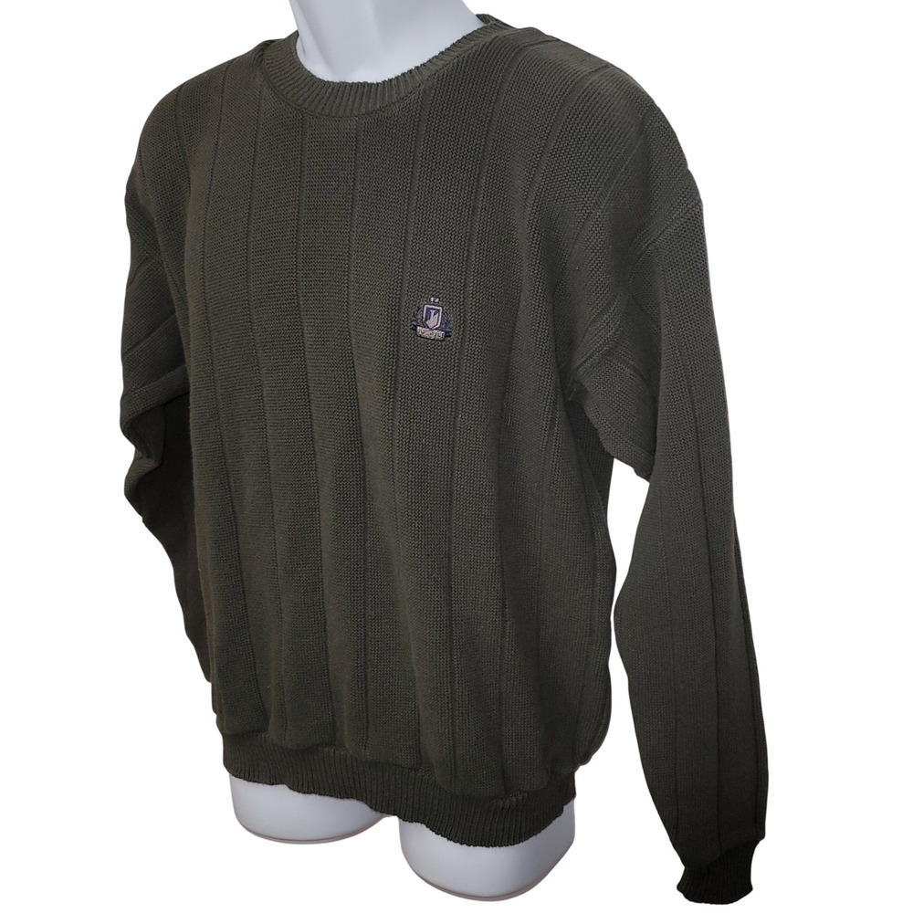 Vintage IZOD Men's Crewneck Moss Green Cotton Sweater M Preppy Academia Golf 90s - Picture 3 of 9